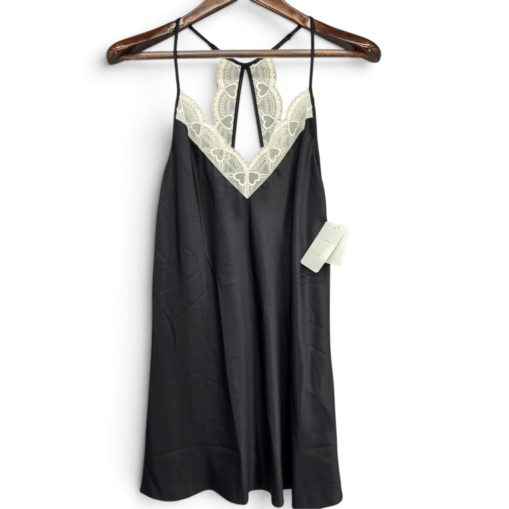 Flora by Flora Nikrooz Black Ivory Lace Chemise Slip Dress Small NWT Romantic